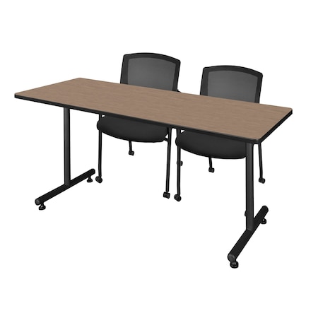 Regency Kobe T-Base Training Seminar Table W/ 2 Knight Mesh Chairs, 66 in W, 24 in L, Noble Oak MKTRCT6624NO56CBK