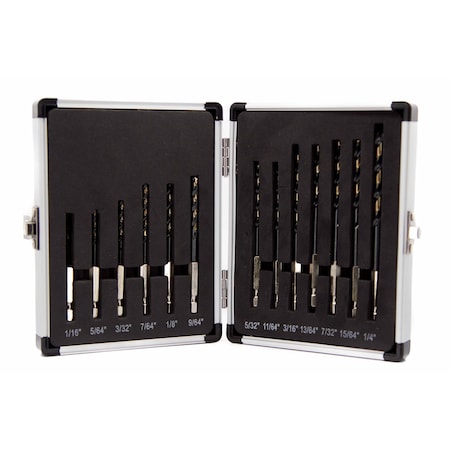 Drill America 13 Piece Quick Change Hex Shank Drill Bit Set 1/16" - 1/4" Plastic Case KFDHEX13-PC