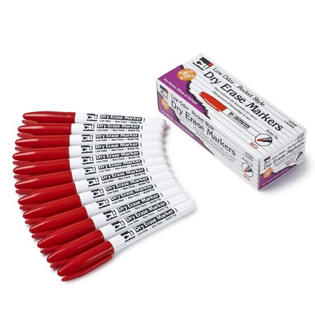 Charles Leonard Dry Erase Markers, Pocket Style, Red, Bullet Tip, 12PK 47330
