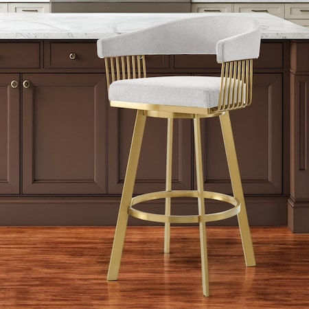 Homeroots 26" Silver and Gold Fabric and Stainless Steel Low Back Counter Height Swivel Bar Chair 569150
