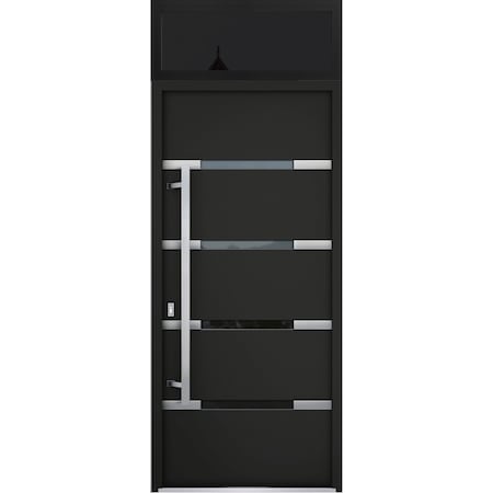 Vdomdoors Steel Door Deux 1105 Black Enamel Transom Window Sidelite Stainless Inserts Entry Door Painted W36x DEUX1105EXD-BLK-W36xH80+16-RH-O