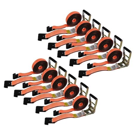 Mytee Products 2in x 30ft Ratchet Tie Down Straps w/Flat Hooks - 12,000 lbs Breaking Strength, 10PK RS230HD-ORx10