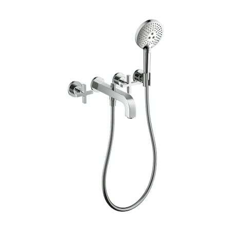 Axor Citterio 3-Hole Wall-Mounted Tub Trim with Handshower, 1.75 GPM- Cross Handles in Chrome 39447001