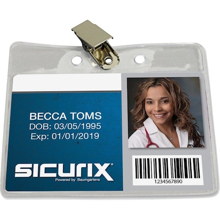 Baumgartens ID Badge Holder with Clip, Horizontal, 3-1/2" x 2-1/2", Clear, 50/Pack 67850