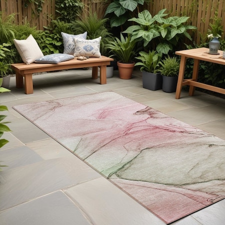 Homeroots 8' Runner Gray and Pink Abstract Washable Non Skid Indoor Outdoor Runner Rug 559362