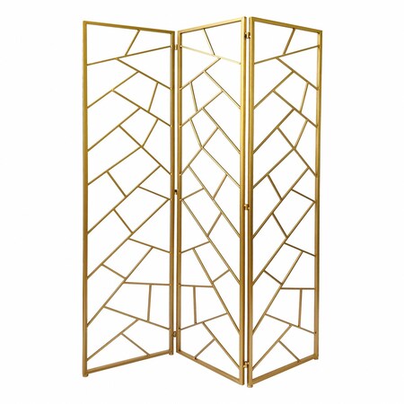 Homeroots 71" Gold IronFolding Three Panel Screen Room Divider 379902