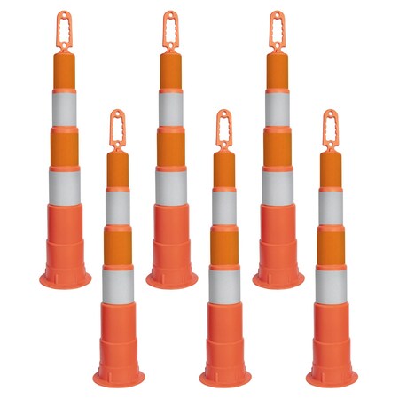 Jrex Safety 42 in Orange Channelizer Cone with (4) 6 in Diamond Grade Sheeting, 6PK CHO42-JR-6-DG-6PK