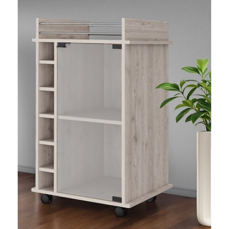 Homeroots Light Gray Rolling Bar Cart With Wine Storage 535098