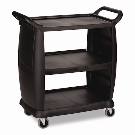 Boardwalk Bussing Cart, Plastic, 3 Shelves, 300 lb Capacity, 18 x 36.25 x 38, Black CC203603