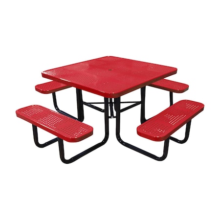 Leisure Craft 46" Square Picnic Table, Perforated Metal, Portable, Red T46SQP-PERF-RED