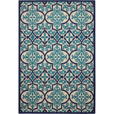 Homeroots 8' X 11' Navy Blue Ivory And Blue Trellis Indoor Outdoor Area Rug 546697