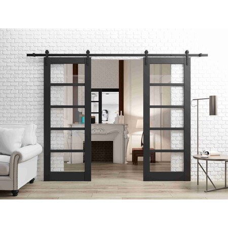 Sartodoors Sturdy Double Barn Door Black Solid Core Modern Interior QUADRO4522DB-BLK-36