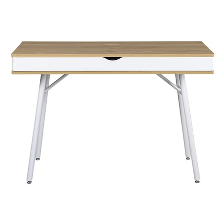 Homeroots 45" Oak and White Wood and Stainless Steel Computer Desk 723726