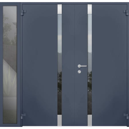 Vdomdoors Steel Double Doors Cynex 6777 Grey Sidelight Exterior Window Stainless Inserts Single Modern Painte CYNEX6777DEXD-GRE-RH-O-W72+12 x H80