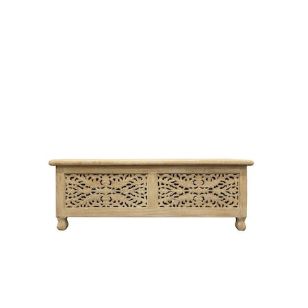 Homeroots 46in Antique White Solid Carved Wood Scroll Bench with Flip Top 489210