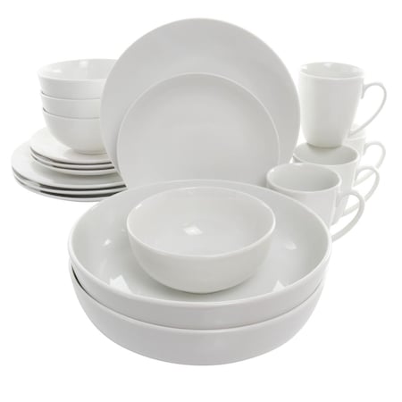 Fastfood 18 Piece Owen Porcelain Dinnerware Set with 2 Large Serving Bowls, White FA1813493