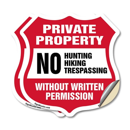 Signmission Private Property Shield Sign No Hunting, 4 inch X 4 inch, Vinyl Decal, 2PK SHI-D-2PACK-4-450