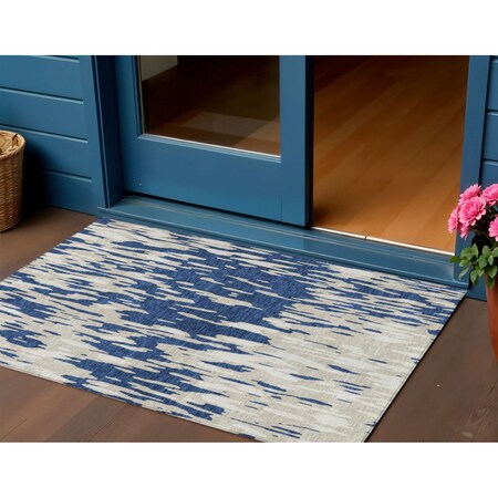 Homeroots 3' X 5' Navy Blue And Ivory Abstract Washable Indoor Outdoor Area Rug 612683