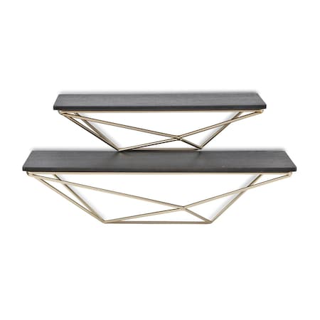 Homeroots Set Of Two Black And Gold Wood And Metal Modern Wall Mounted Accent Shelves 489049