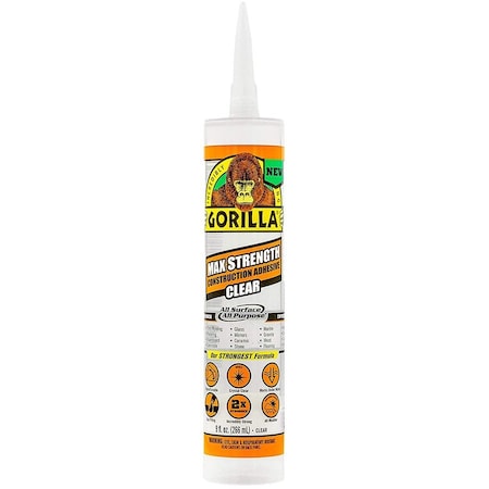 Gorilla Glue Construction Adhesive, Max Strength Series, Clear, 9 oz, Cartridge 8212302