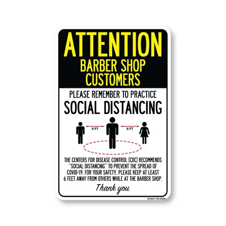 Signmission PSA, Barber Shop Customers Practice Social Distancing, 10in X 7in Rigid Plastic, OS-NS-P-710-25369 OS-NS-P-710-25369
