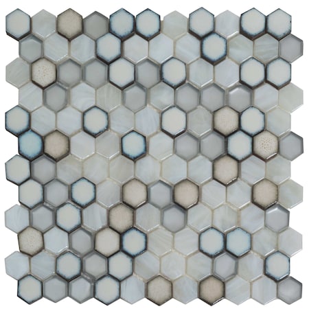 Apollo Tile Gray White 10.8 in x 11.5 in Glass, Ceramic Glossy Floor and Wall Mosaic Tile 8.63 sqft/case, 10PK APLAHX8803A