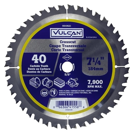 Vulcan Circular Saw Blade, 7-1/4 in Dia, 5/8 and 13/16 Diamond in Arbor 415561OR