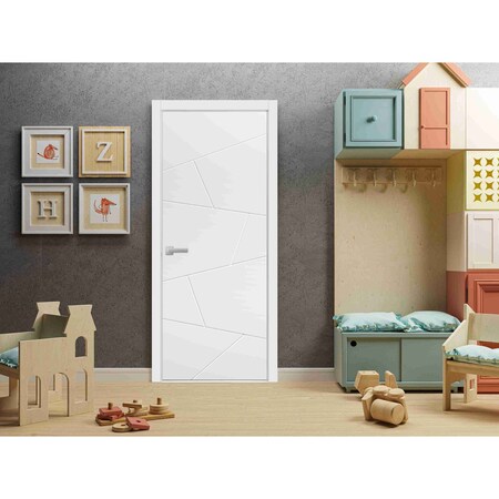 Sartodoors Modern Wood Interior Door with Hardware Planum 0990 White 32x80 Solid Core Modern Interior PLANUM0990ID-BEM-32
