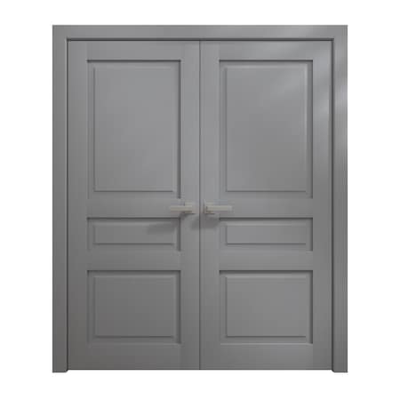 Sartodoors Interior Solid French Double Doors 36 x 96 inches, Ego 5012 Painted Grey Oak, Wood Interior Solid EGO5012DD-SEK-3696
