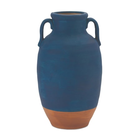 Homeroots 11" Blue And Terra Cotta Ceramic Urn Vase 632621