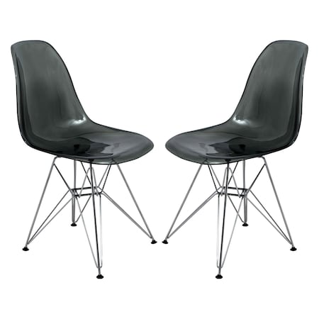 Leisuremod Cresco Plastic Dining Side Chair, Transparent Black, 2PK CR19TBL2