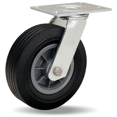 Hamilton Cush-N-Tuf Swivel Caster, 8" x 2 1/2" Ace-Tuf Rubber (75A) on Light Duty Polypropylene Wheel S-4008-AT