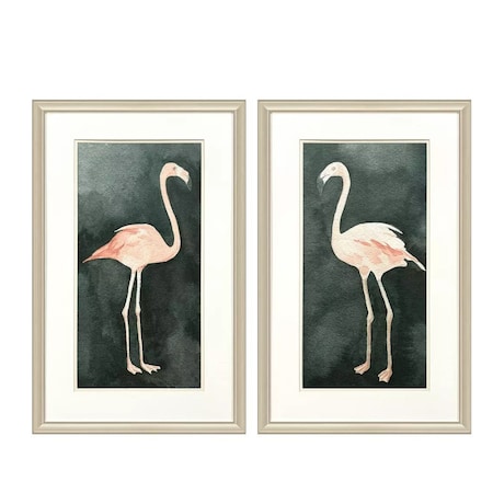 Homeroots Set Of Two Forest Flamingo Gold Framed Wall Art, 2PK 653067