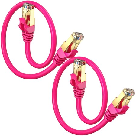Maximm 0.6ft Flat Cat7 SFTP Shielded Ethernet Cable, 2PK, Pink, 2PK CAT7016