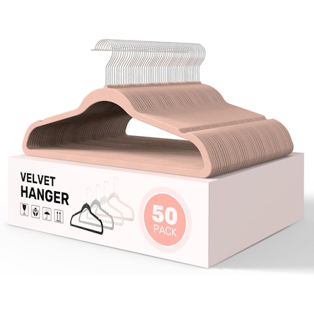 Simple Deluxe HealSmart Velvet Hangers, Space Saving Clothes Hangers, Pink, 50PK HKHANGVELVET50PNK