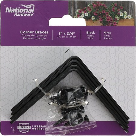 National Hardware CORNER BRACE STL BLACK 3X3/4IN, 4PK N275-705