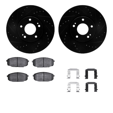 Dynamic Friction Co DFC Rotors-Drilled & Slotted-Black w/ 5000 Advanced Brake Pads Incl Hdw 8512-03033
