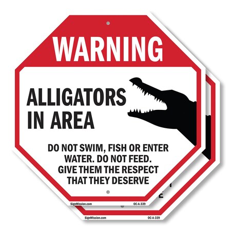 Signmission Warning Alligators in Area Do Not S, 10 inch X 10 inch, Aluminum Metal Signs, 2PK OC-A-2PACK-10-339