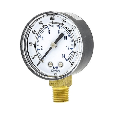 Zoro Select Pressure Gauge, 1/4 in NPT, Bottom Location SEP-101D-204G