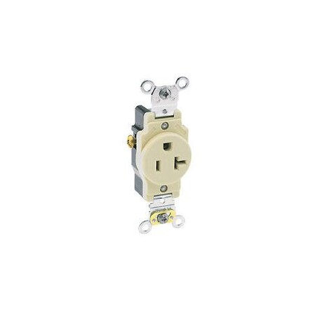 Leviton Straight Blade Receptacle, 5-20R, 20 A, 125V AC, 2 Pole, 3 Wire, Flush Mount, Grounded 5351-I