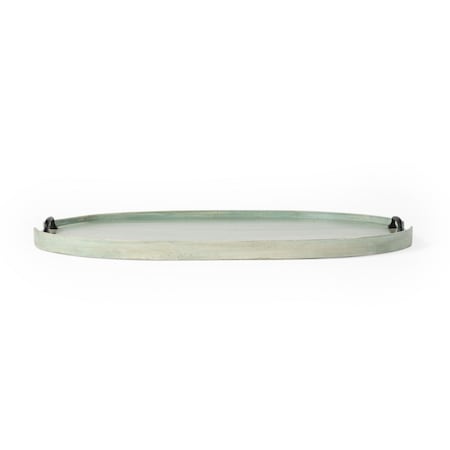 Homeroots 27in Green Mango Oval Serving Tray With Handles 388900