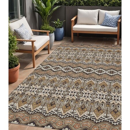 Homeroots 5' X 8' Taupe Brown And Ivory Moroccan Washable Indoor Outdoor Area Rug 594353
