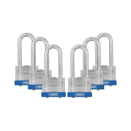 Abus Keyed Padlock, Open, Rectangular Steel Body, Hardened Steel Shackle, 3/4 in W, 6 PK 19308