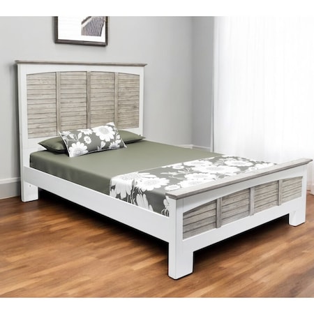 Homeroots Gray Carved Geometric Distressed Solid Wood Queen Bed Frame 571381