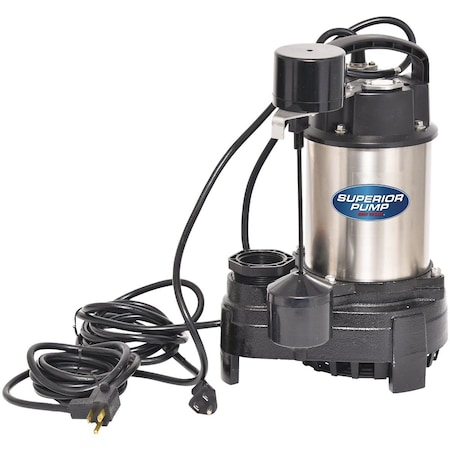 Superior Pump 1/2 HP Stainless Steel/Cast Iron Submersible Sump Pump with Vertical Float Switch 92571