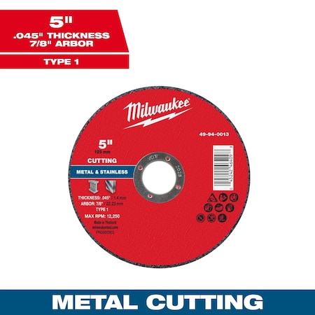 Milwaukee Tool Cut-Off Wheel, 7/8" Sz, 5" dia. 49-94-0013