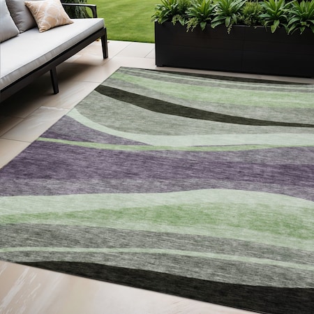 Homeroots 5' X 8' Purple And Green Abstract Washable Indoor Outdoor Area Rug 603684