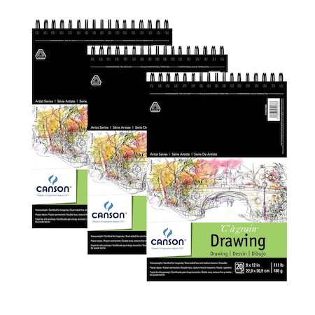 Canson Artist Series C a Grain Drawing Pad, Top Wire Binding, 20 Sheet, 9x12 inch, 3PK C100510886
