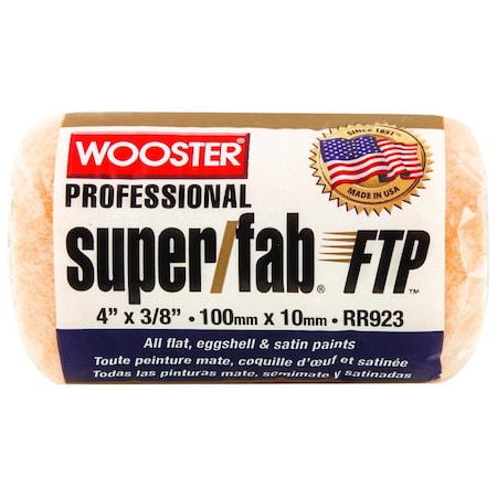 Wooster Paint Roller Cover, 3/8 in Thick Nap, 4 in L, Fabric Cover, Lager RR923-4