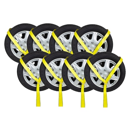 Mytee Products 2in x 12ft Winch Lasso Strap w/ O Ring Auto Tow Tie Down Wheel Net, 8PK WS212Ox8